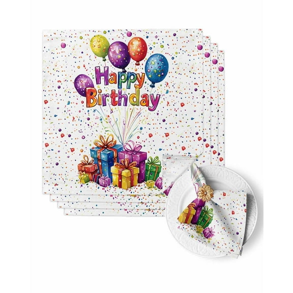 Cloth Napkins Happy Birthday Colorful Present Washable Soft Kitchen Dinner Napkin Set of 4,Watercolor Balloon Party Reusable Cocktail Napkins for Wedding Holiday Party Event,20x20In
