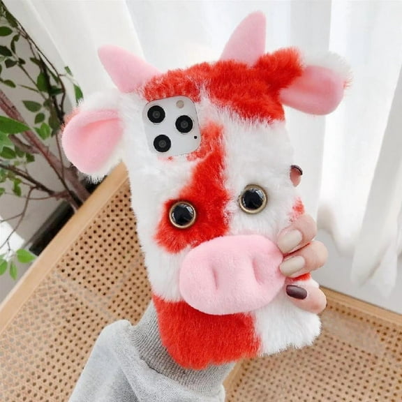 Case for iphone 17 Autumn and Winter Cow Phone Case Lovely Fuzzy Fluffy Cartoon Cow