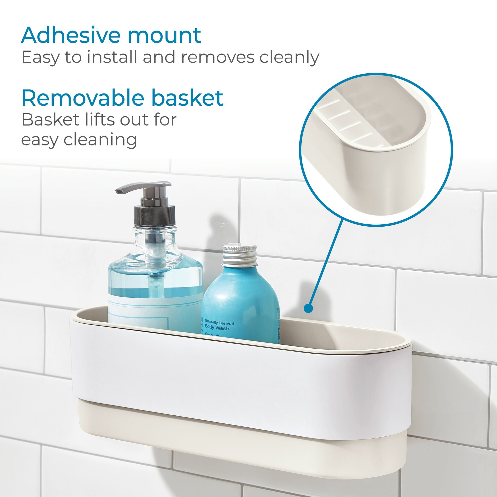 iDesign Adhesive Shower Basket - Orleans Collection - Coconut/White