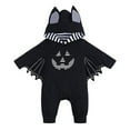 thumbnail image 2 of Newborn Halloween Clothes Black Bat Cute Hooded Onesie Jumpsuit for Baby Boys Girls Infants My 1st Halloween Outfits (12-24 Months, Black 01), 2 of 7