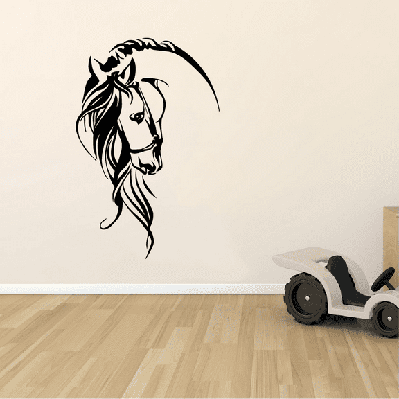Beautiful Mare Stallion Portrait Silhouette Stallion Horse Silhouette Vinyl Wall Art Sticker Wall Decal Home Kids Room Farm House Room Girls Boys Room Wall Décoration Design Size (20x14 inch)