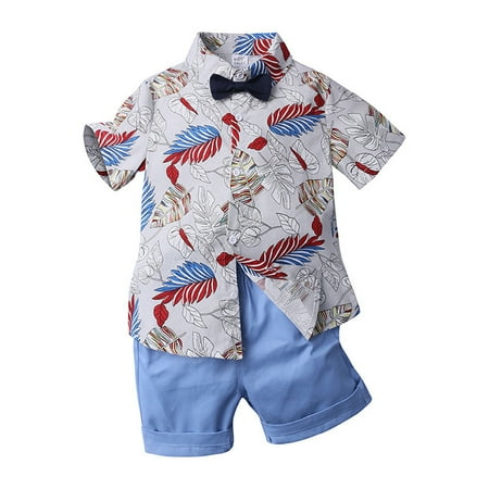 

OVTICZA Infant Baby Toddler Boy 2 Piece Outfit Clothing Set Summer Short Sleeve Graphic Shirts and Shorts Set with Blue 130