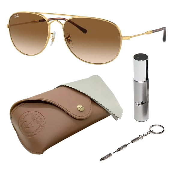 Ray-Ban RB3735 BAIN BRIDGE Pilot Shaped Non-Polarized Sunglasses for Men & Women - Includes Official RAYBAN Eyewear Kit - Ideal Formal & Casual Wear Sunglasses - Clear & Brown Lens
