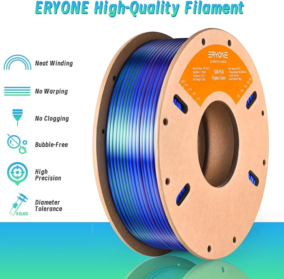 BUTTERFLY- Eryone Silk Tri Color Pla Filament 3D Printer 1.75Mm +/- 0.03Mm, Multicolor Fila