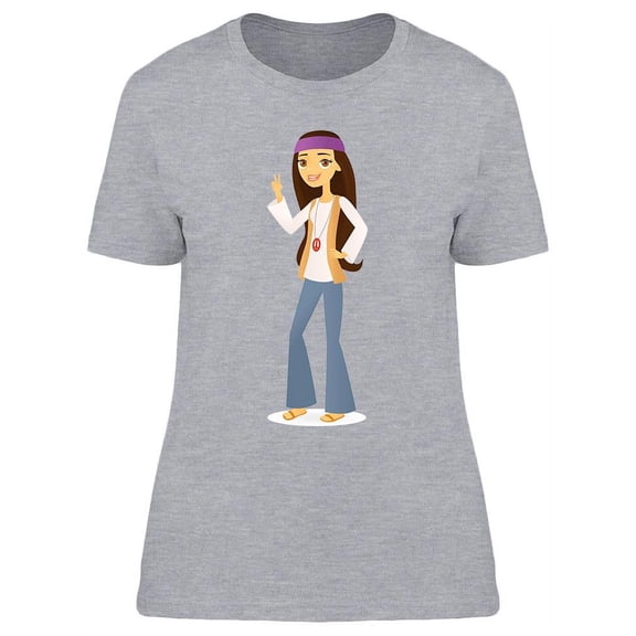 Hippie Girl Cartoon T-Shirt Women -Image by Shutterstock, Female Large