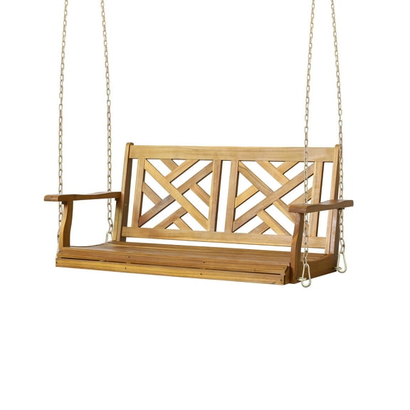 GDF Studio Petes Outdoor Acacia Wood Hanging Porch Swing, Teak