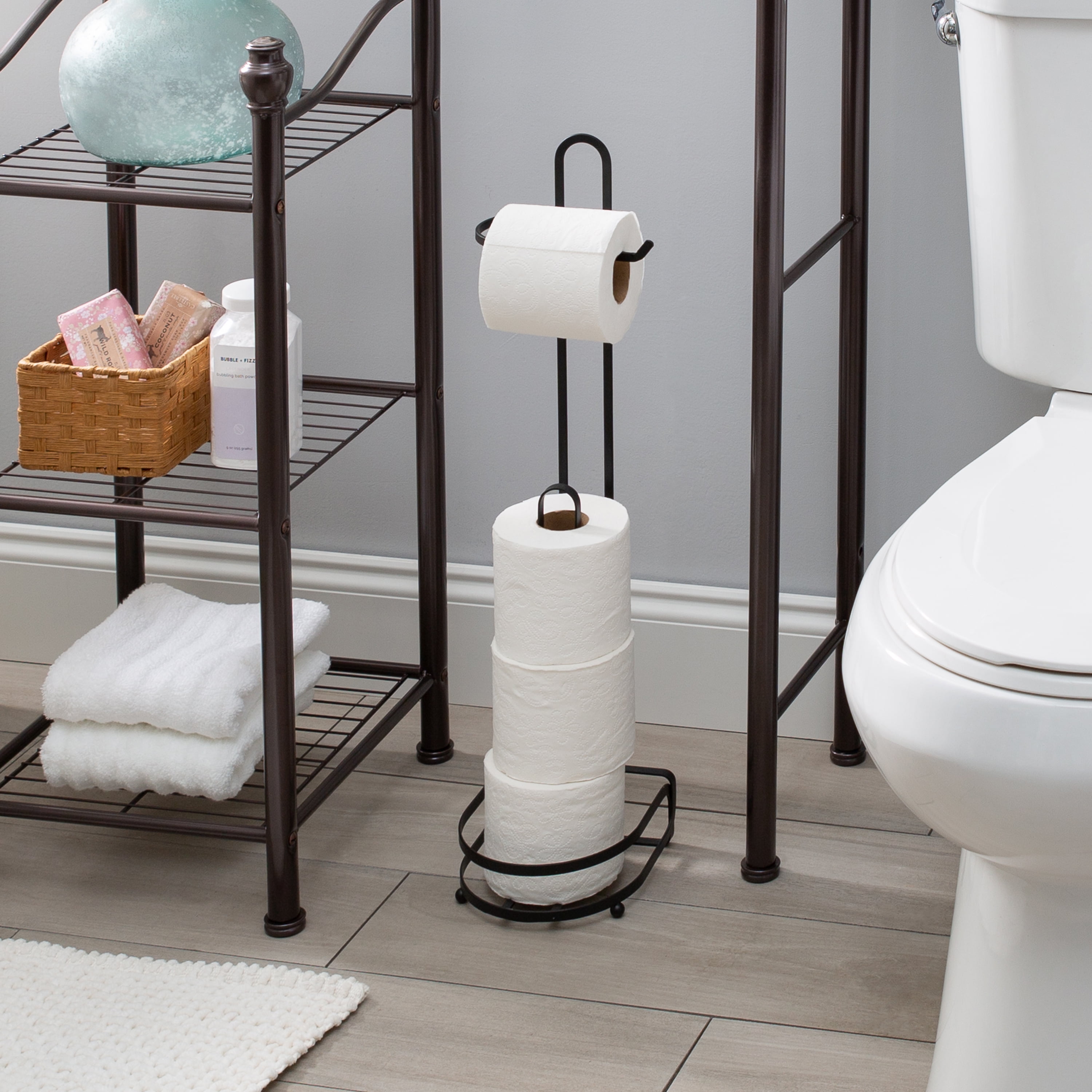 ELLE Paris Noir Freestanding Toilet Paper Dispenser and Reserve in Black