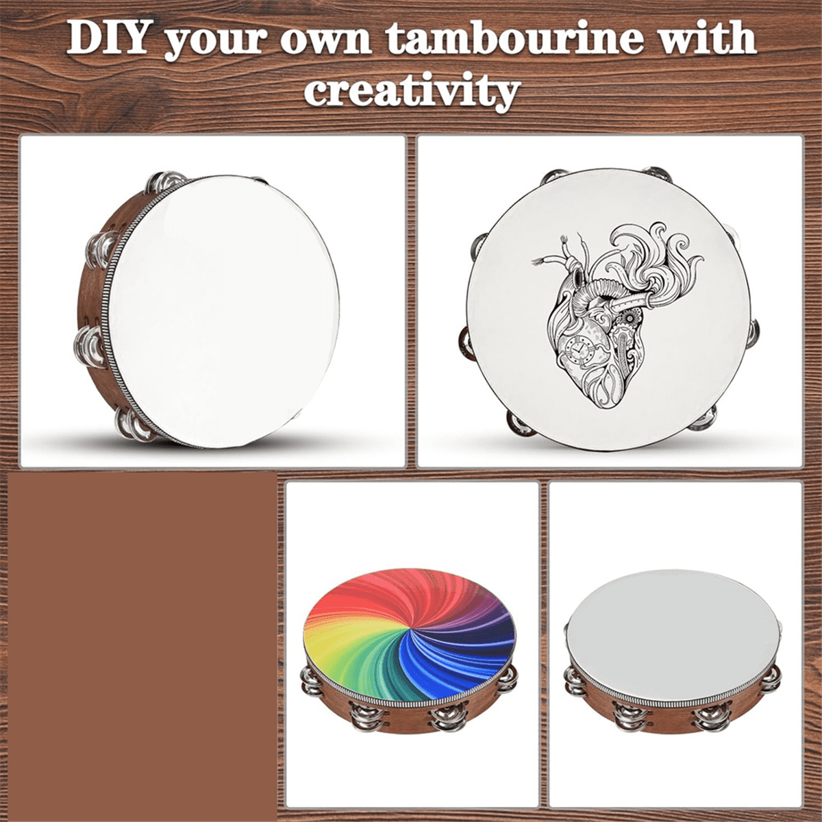 3 PCS Wooden Hand Held Percussion Tambourine , Tambourines Musical Instrument for , Wedding, , Dance