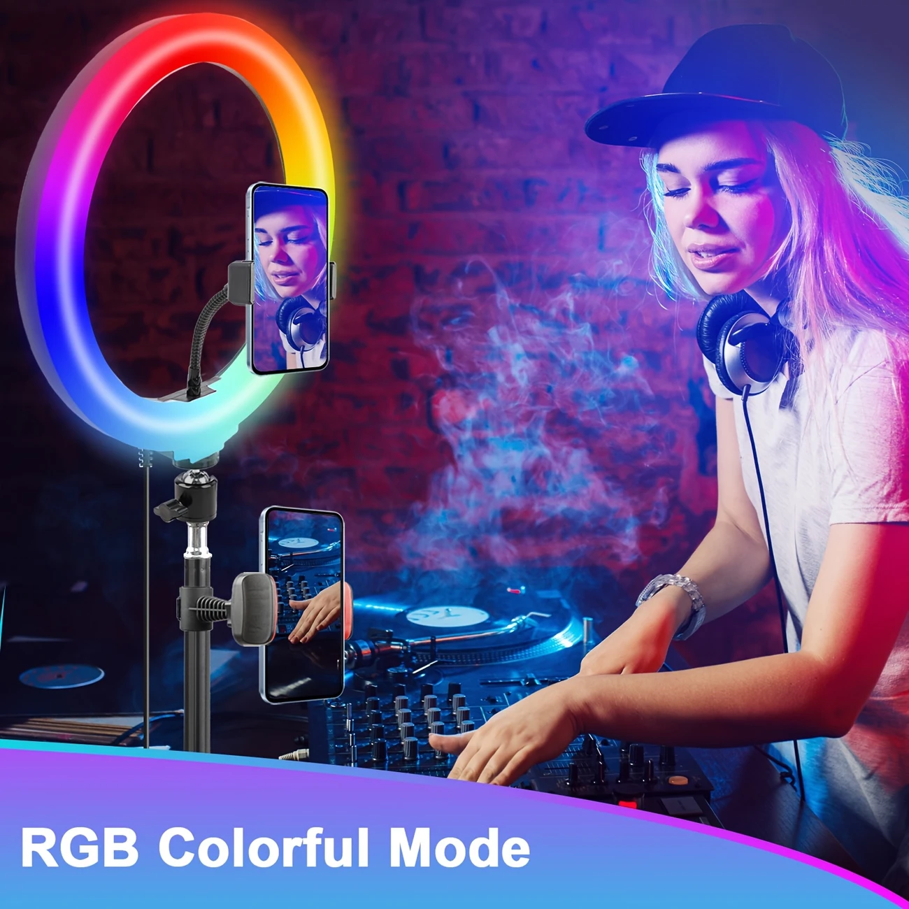 UEGOGO 12" RGB Ring Light With 43" Tripod & Phone Holder - 360° Rotating Head, 10+ Lighting Modes, Dimmable for Streaming/Makeup/Vlogs
