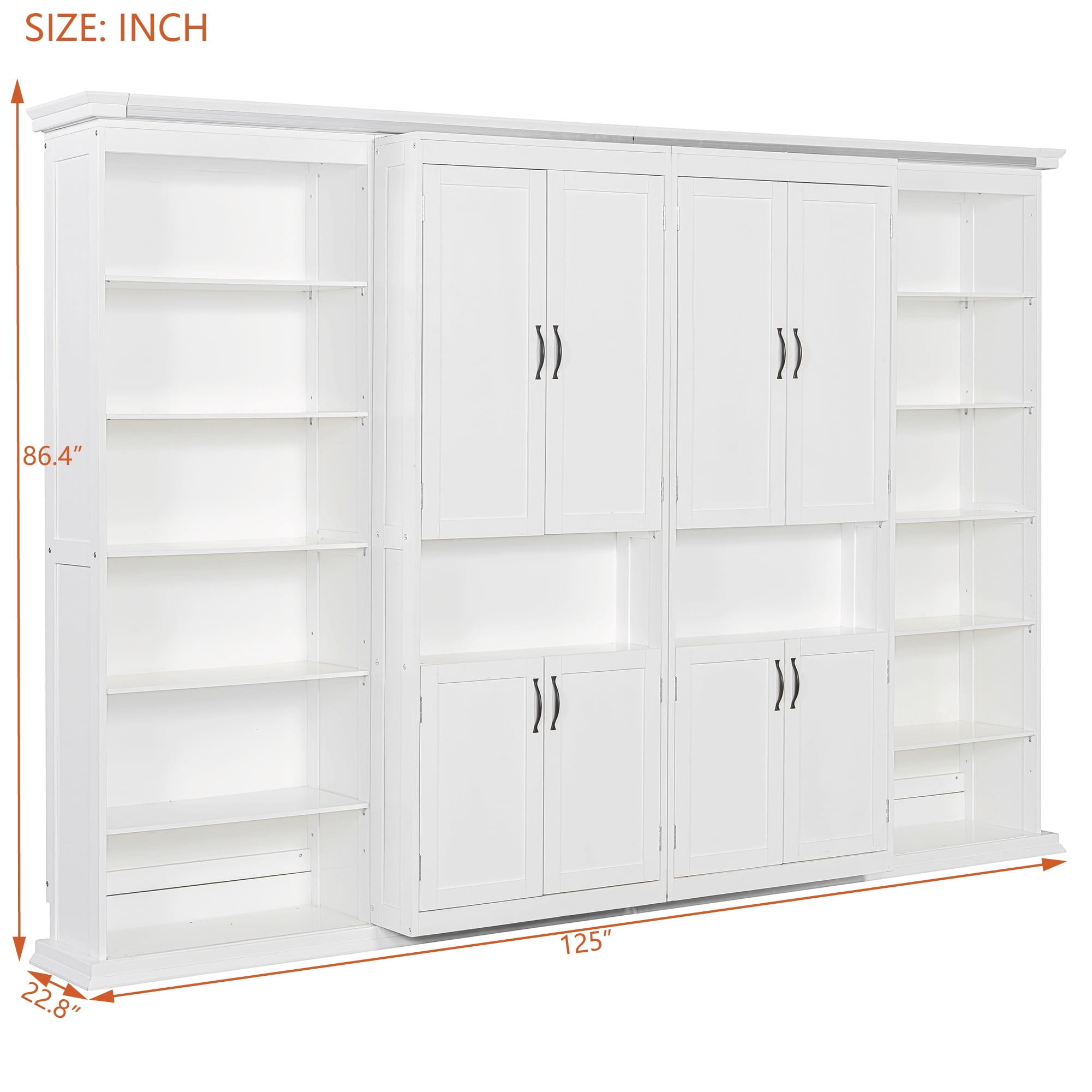 Full Size Murphy Bed with Dual Sliding Storage Cabinets, 6-Tier Open Shelves, Space-Saving for Small Space, Guest Room