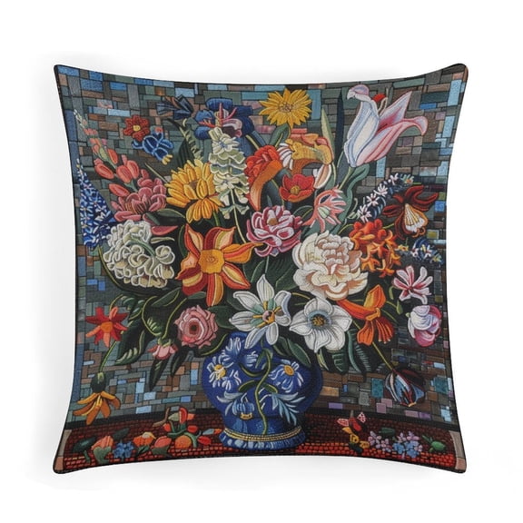Pillowcase Vintage Flowers Bouquet Decorative Throw Pillow Covers Colorful Bohemian Flower Accent Pillows for Couch Sofa Bed 16"x16"