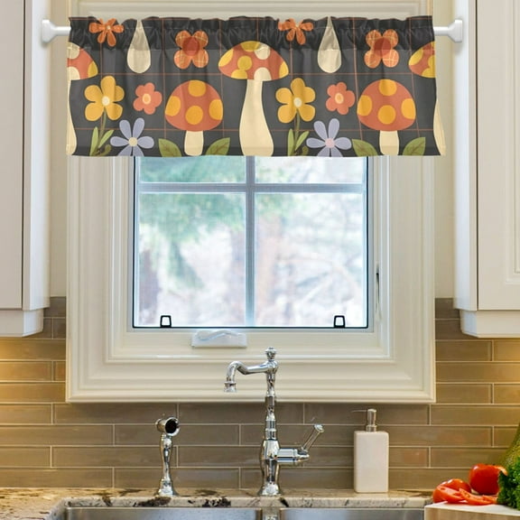 Ryvnso Retro Flowers and Mushrooms Window Valance Kitchen Farmhouse Rod Pocket Short Curtain 54x18 inch