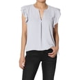 thumbnail image 1 of TheMogan Women's S~3X Ruffle Flutter Sleeve Split Neck Hi Low Hem Relaxed Blouse Top, 1 of 7