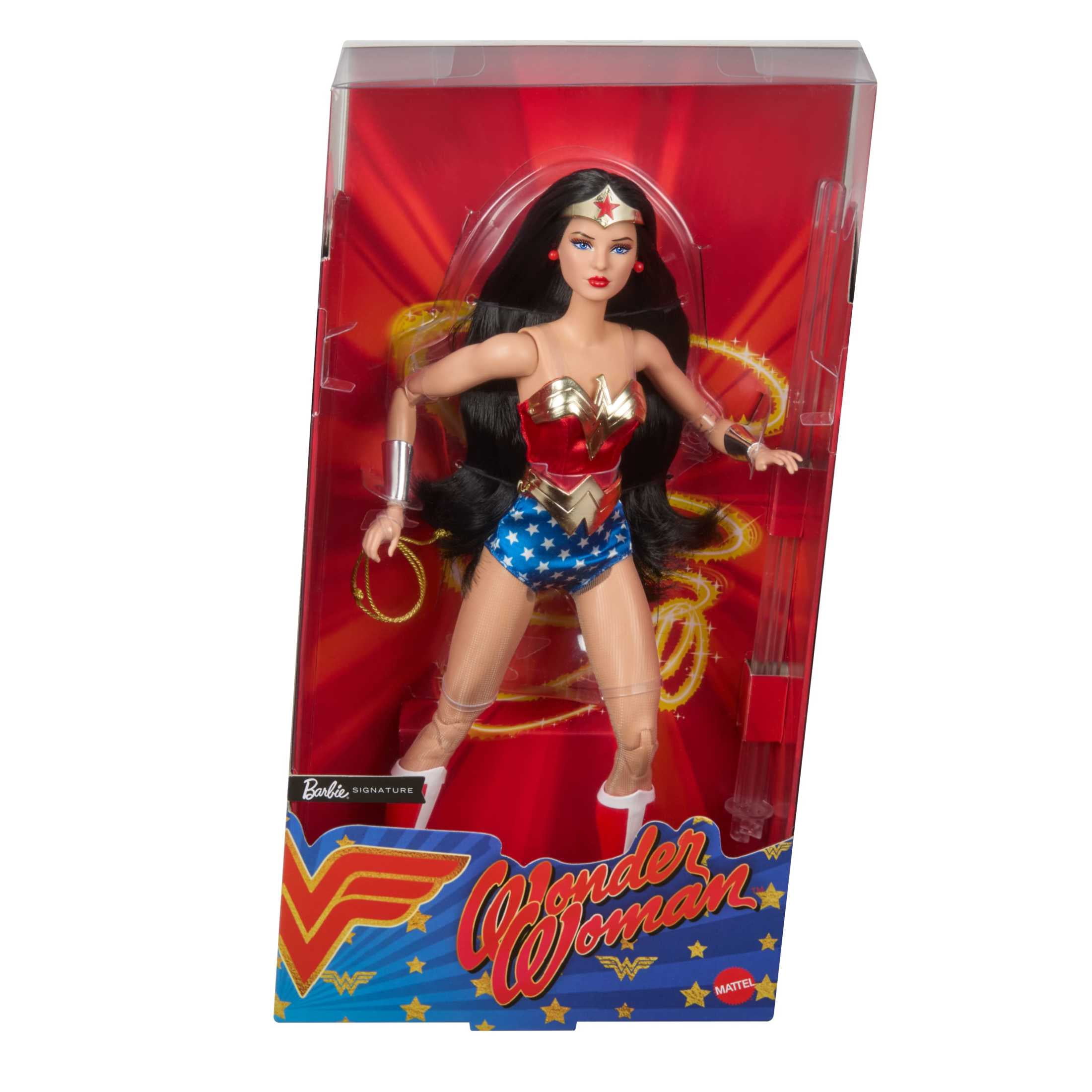Barbie Wonder Woman Collectible Doll in Red and Blue Tank Suit with Golden Accessories and Lasso