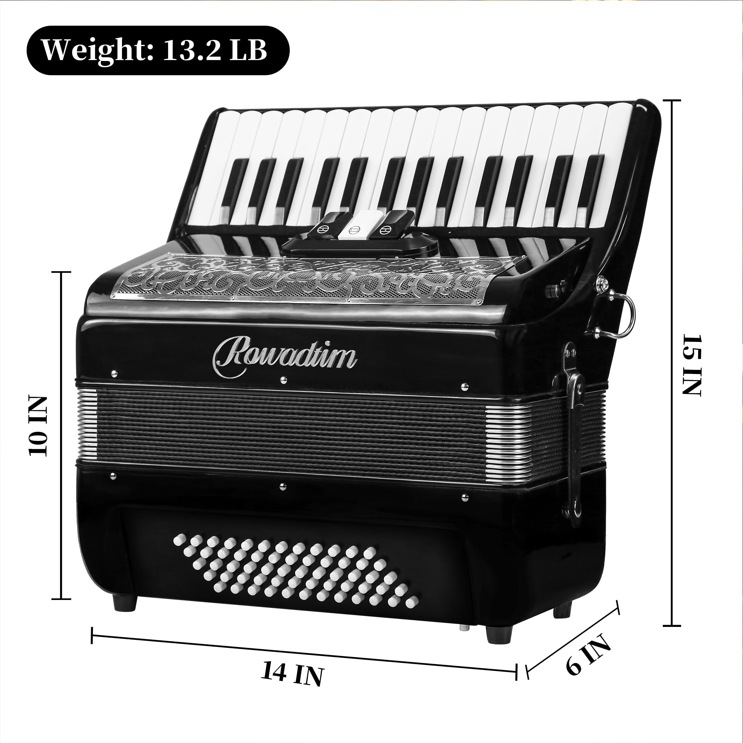 Rowadtim 30 Key 60 Bass Accordion, Beginner & Adult Professional Instrument, Portable with Backpack & Strap, Ideal for Practice, Performances, Black