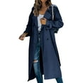 thumbnail image 3 of Scyoekwg Winter Coats for Women Plus Size Clearance Double Breasted Long Trench Coat Outwear Long Sleeve Solid Color Casual Winter Warm Jackets Loose Outerwear (Navy,S), 3 of 6