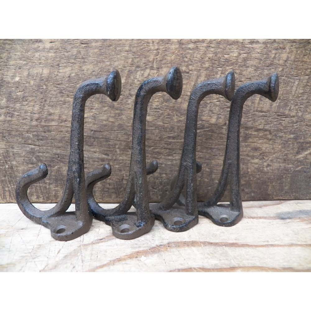 Lot 4 AntiqueStyle Double Rustic School COAT HOOK Cast Iron Wall Mount