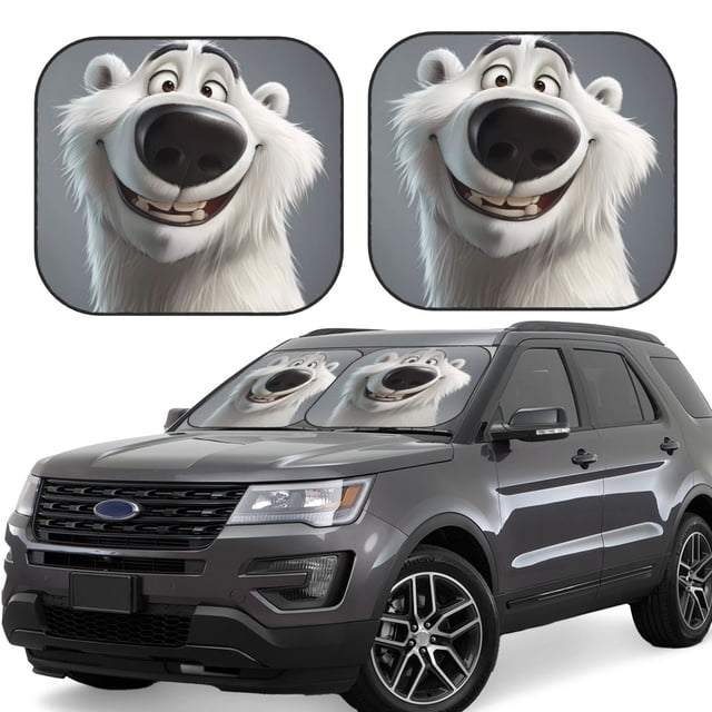 Disketp Smiling Polar Bear Pattern 2 Piece Windshield Sunshades,Folding Windshield Sun Shade for Car SUV Trucks Sedan,Blocks UV Rays Sun Visor Protector-Large