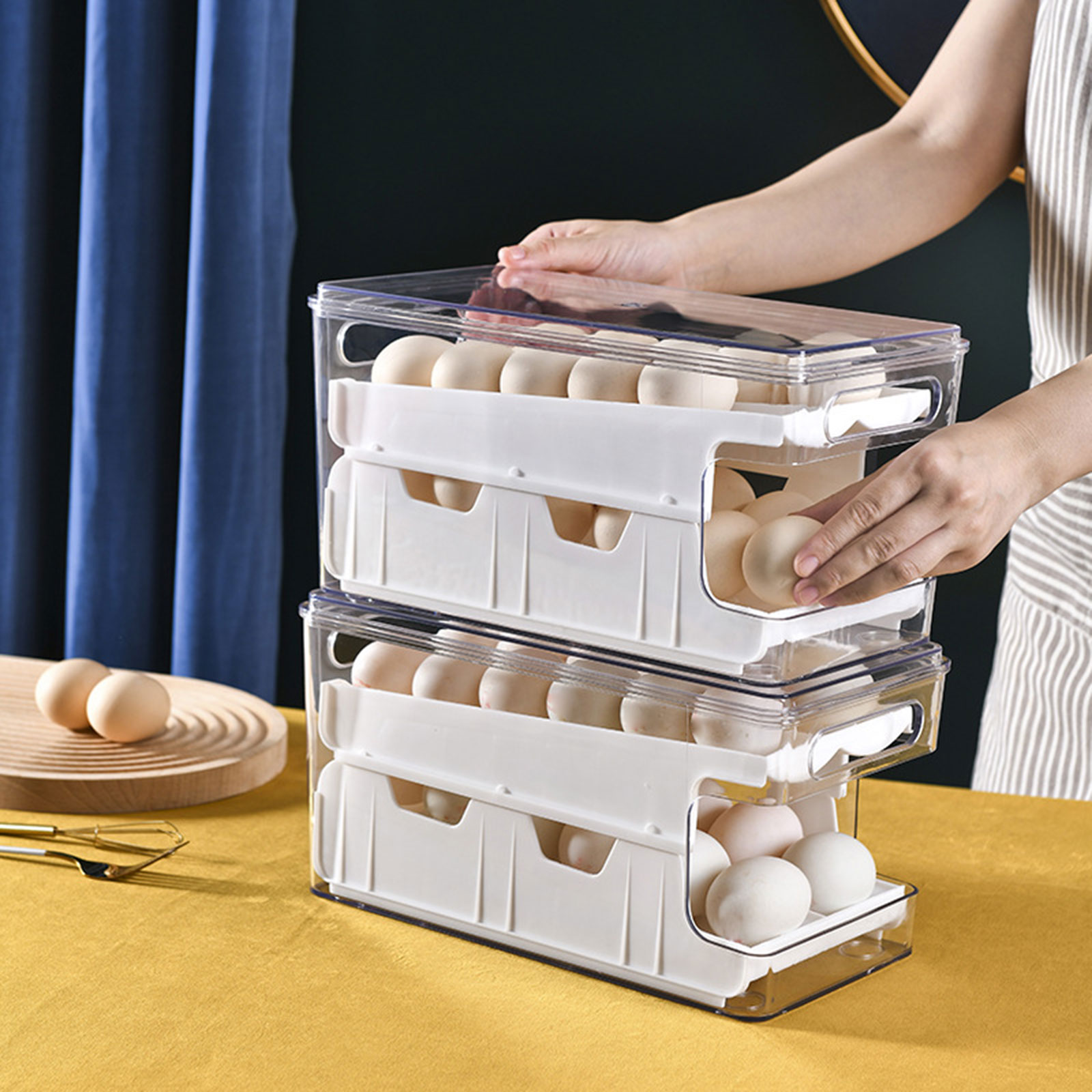 UNTERING Convenient Double layer Slide Container Practical and Sturdy Eggs Holder Scrolling Eggs Dispenser Eggs Storage Case