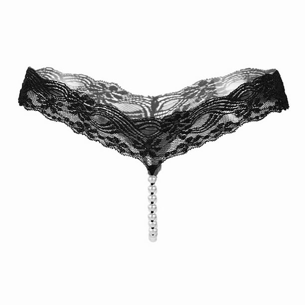 Braguitas de encaje sexys de un solo color, bragas de masaje con perlas, tanga sexy transparente sin costuras para mujer