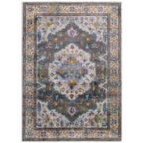 Modway Success Anisah Distressed Floral Vintage Medallion 8x10 Area Rug in Gray, Ivory, Yellow, Orange