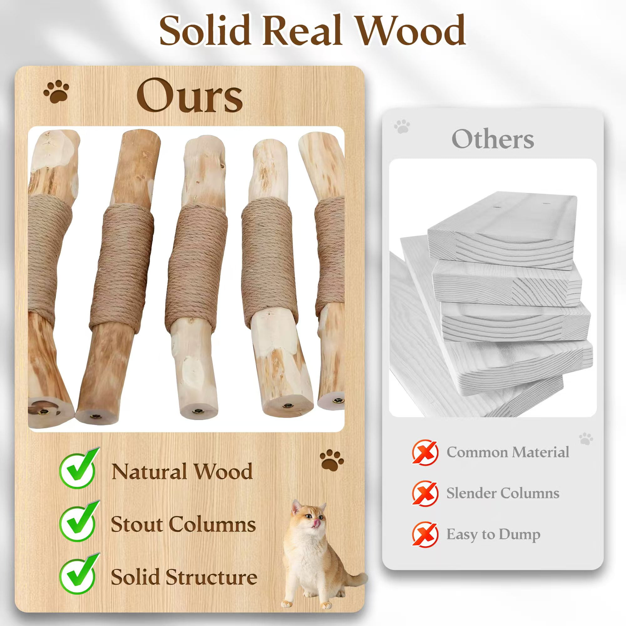 HITTITE Natural Solid Wood Cat Tree Tower with Scratching Post, 32 Inches Tall Modern Cat Tower with Cozy Bed and Platforms, Luxury Real Branch Cat Tree for Indoor Cats Large Adult, White.