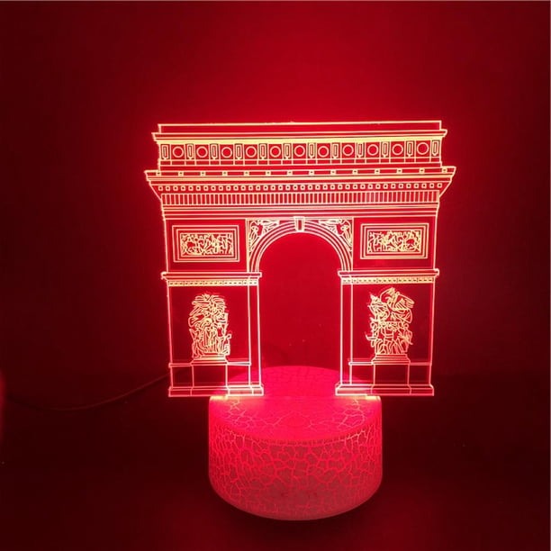Lámpara de ilusión LED 3D con luz nocturna, Arco del Triunfo de París