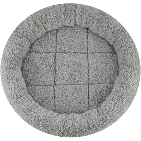 Monebena Plush Cat Bed Mat, Round Cushion with Removable Washable Cover, Round Shape Dogs Cats Plush Cushion, Warm Cat Cushion for Cats Dogs (Grey, 14"/16"), Small M01