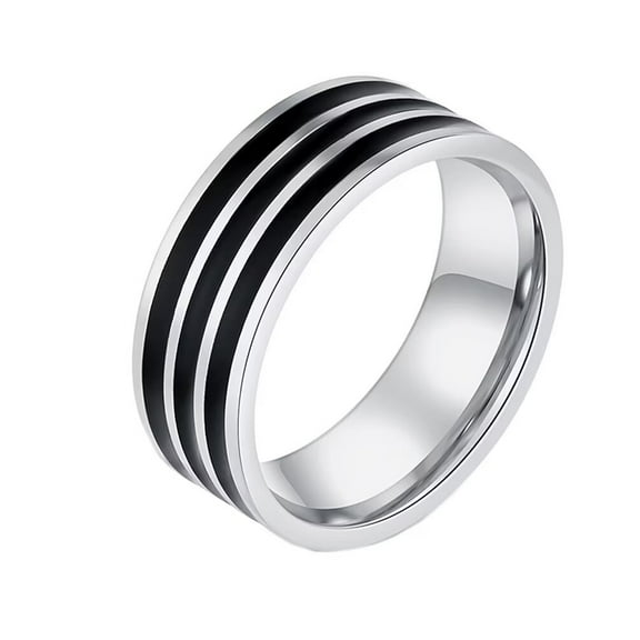 PAMTIER Men's Women's Stainless Steel Black Enamel Plain Ring 8mm Classic High Polished Wedding Band Silver Size 7