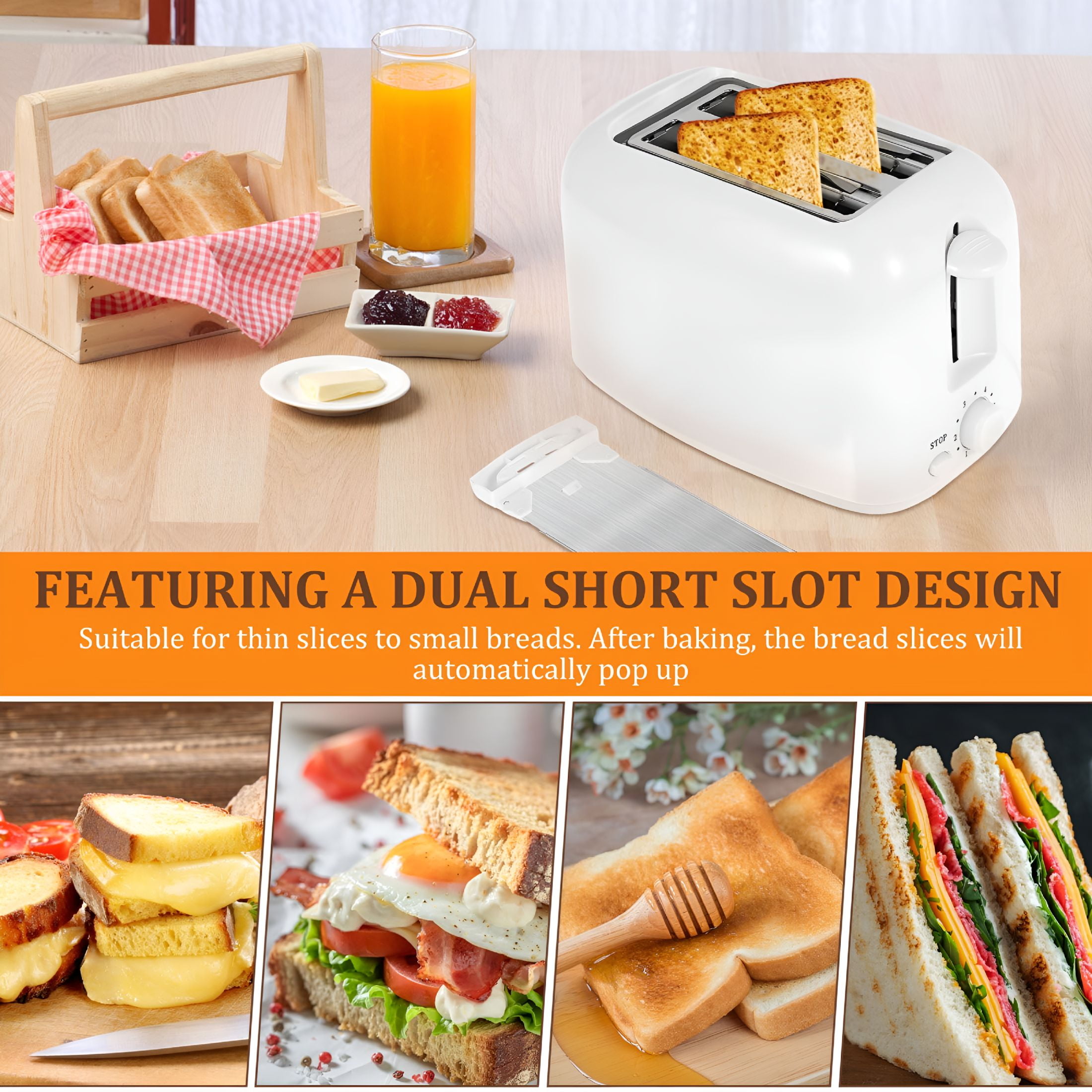 HIBIBUD 2026 New 2 Slice Bread Toaster with Double Wide Slots,6 Settings Slice Toaster with Removable Tray,Practical Small Toaster for Kitchens and Home Compact Toaster