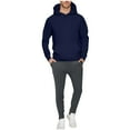 thumbnail image 3 of UVEASISHA Fall Outfits for Men Fleece Lined Oversized Hoodie Sweatshirts and Sweatpants Sets Solid Color Casual Loose Sweatsuits Set with Pockets Navy L, 3 of 8