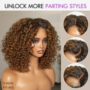 Luvme Brown Highlight Natural Black Blonde Highlight Deep Curly Glueless 5x5 Closure Pre-Cut Lace Wig Breathable Cap 12