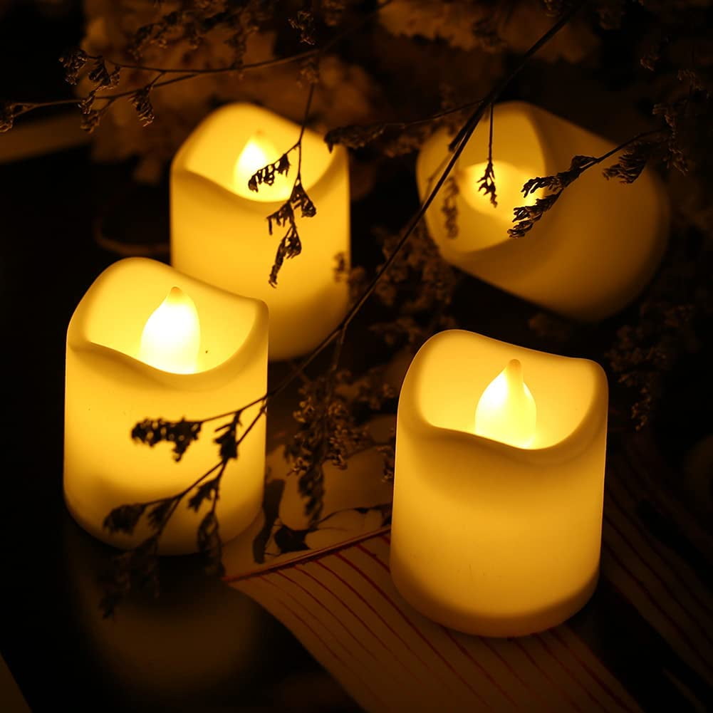 12PCS Flameless Votive Candles Electric Fake Candle Battery Operated LED Tea Lights in Warm White for Wedding, Table, Halloween,Christmas Decorations