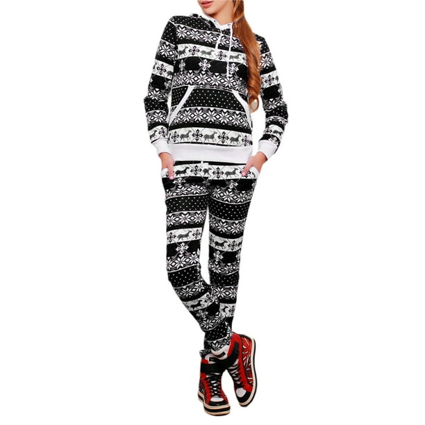 Women's 2 Piece Christmas Outfit Deer Snowfake Print Hoodie Sweatshirt +  Sweatpants - Walmart.com