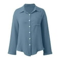 thumbnail image 4 of Bibifish Womens Shirts Casual Solid Color Button Down Chiffon Blouse Tops Oversized Long Sleeve Fall Casual Workout Ladies Shirts Outfits, 4 of 5