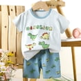 thumbnail image 2 of Loopsun Toddler Summer Sets, Fashion Girls' Casual Short Sleeve Round Neck Shoulder Botton Top Printed Short Pants Sets Light Blue 4-5 Years, 2 of 3