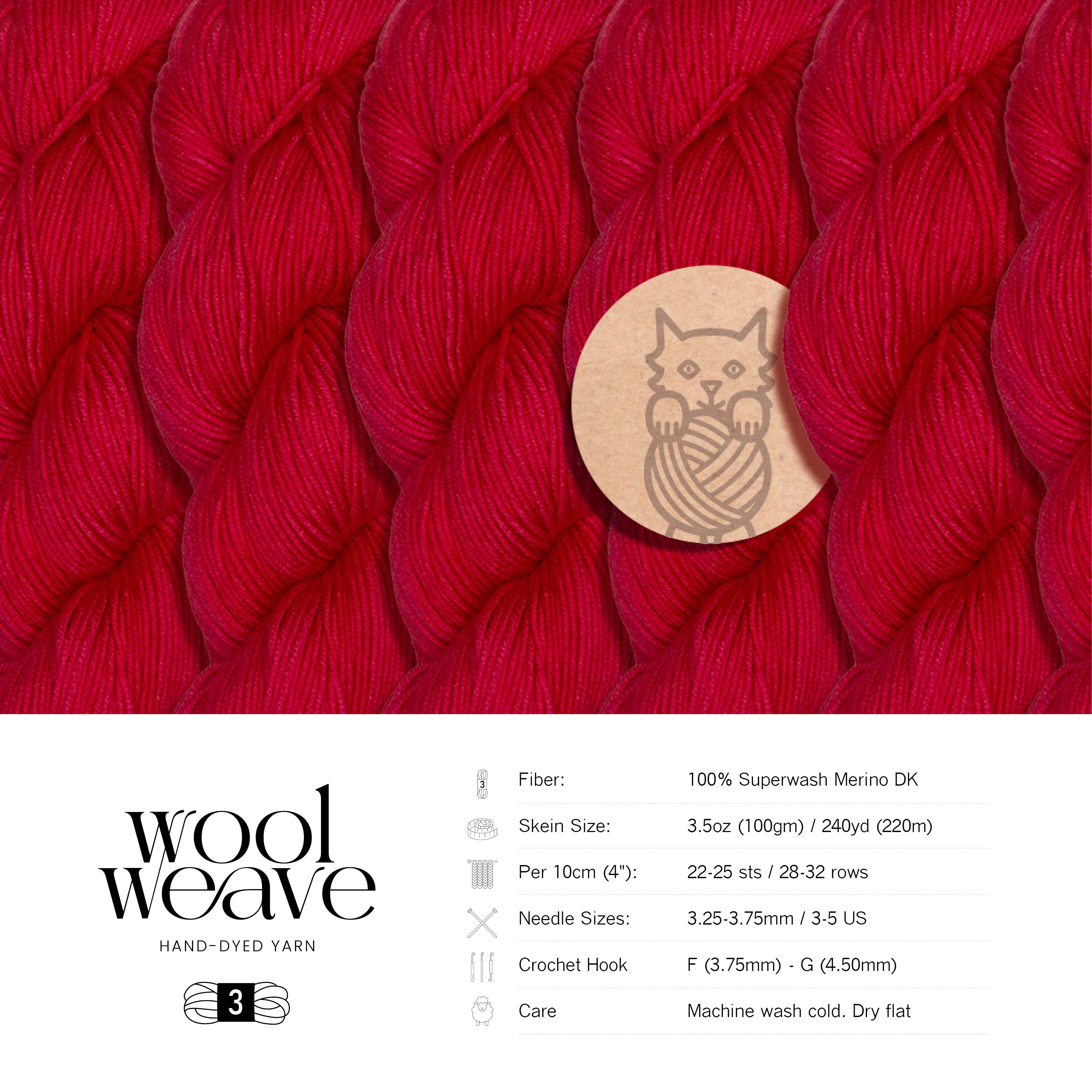 Woolweave Superwash Merino Wool Yarn - Hand-Dyed DK Weight, 100g, 240 Yards - Bandana Red