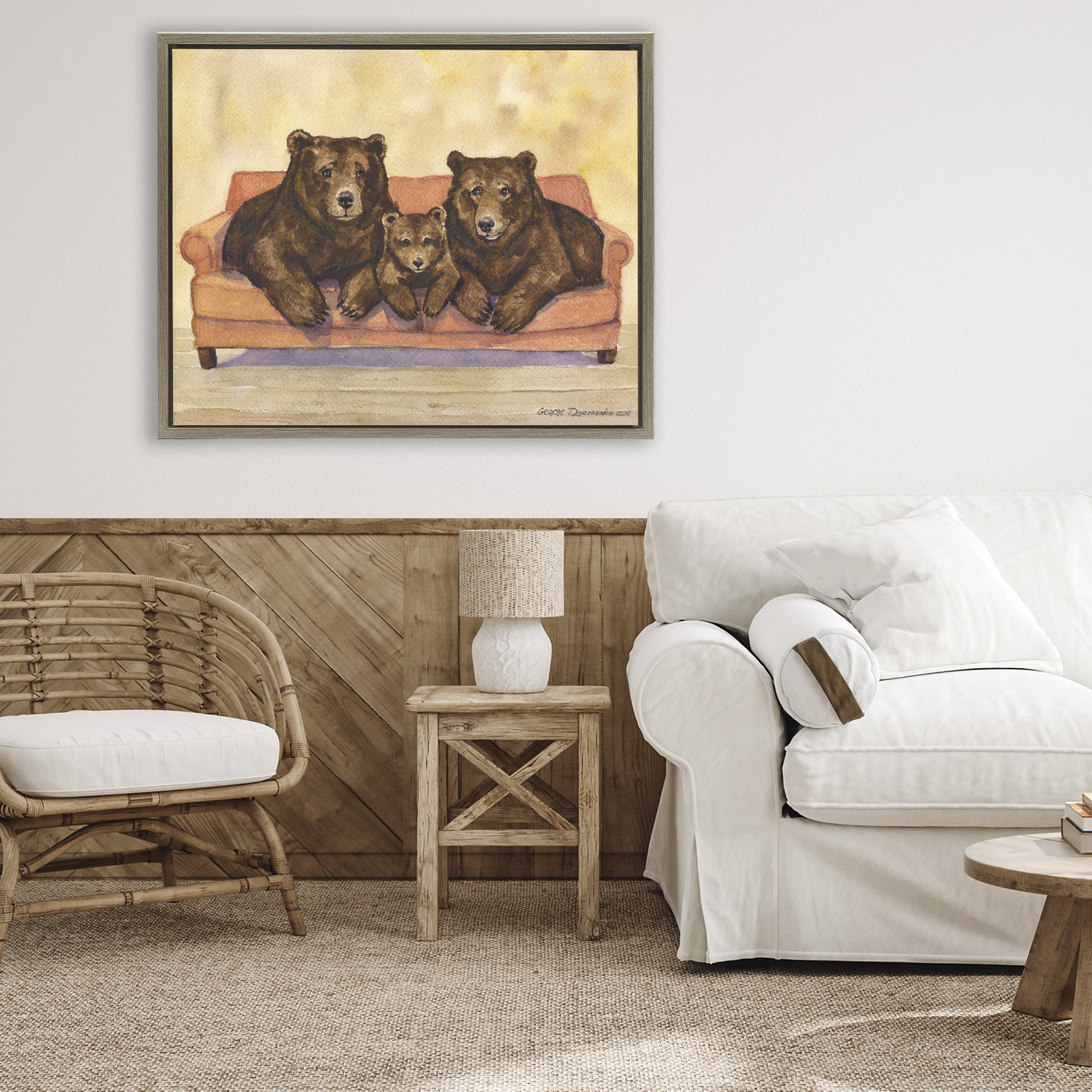 Stupell Industries Bear Family Trio Brown Framed Floater Canvas Wall Art, design by George Dyachenko