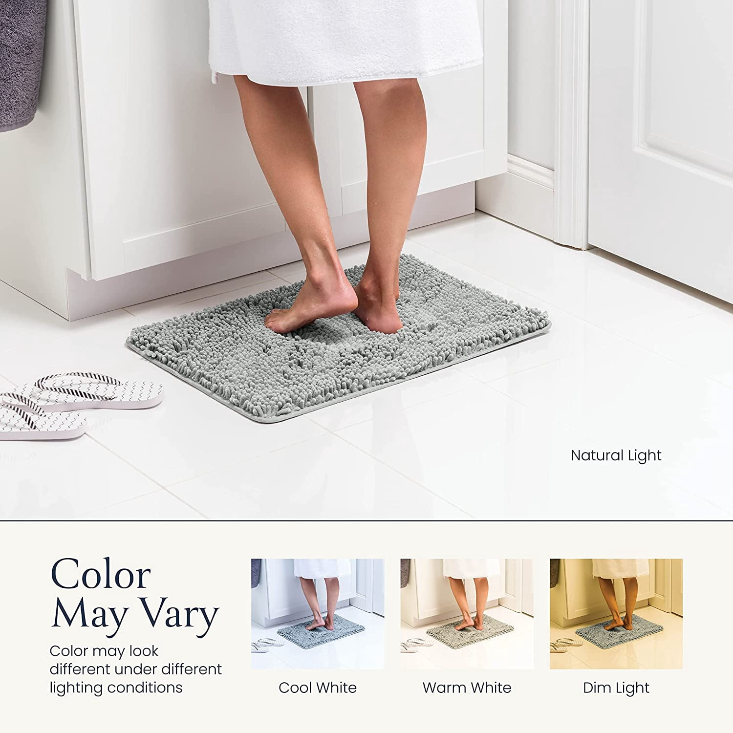 Bathroom Rugs Sets 2 Piece 24x17+30x20 Inch,Plush Bath Mat Set Quick-Dry Soft Chenille Bathroom Mat with Rubber Backing,Washable,Absorbent(Gray)
