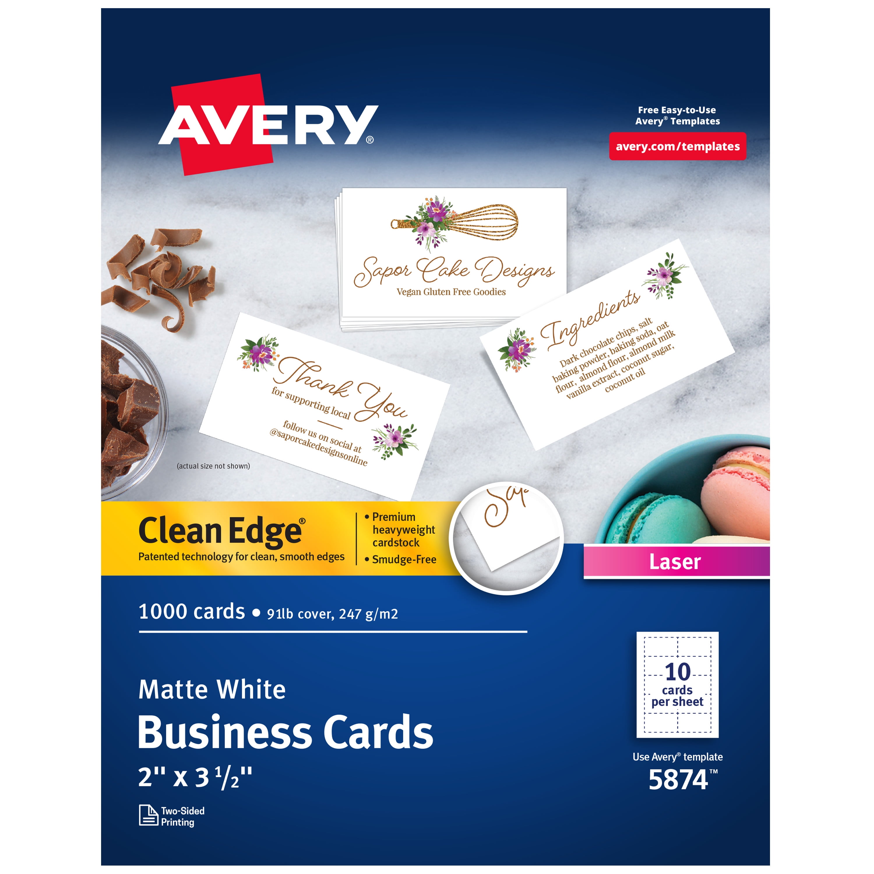 Avery Clean Edge Printable Business Cards, 2" x 3.5", White, 1,000 Blank  Cards for Laser Printers (05874) - Walmart.com