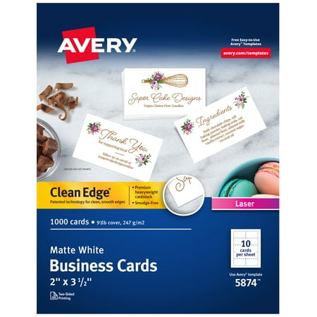 Avery Clean Edge Printable Business Cards, 2" x 3.5", White, 1,000 Blank Cards for Laser Printers (05874)