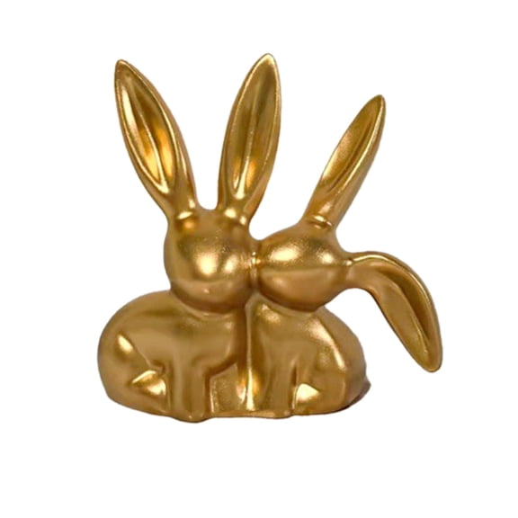 Easter's Day Decoration,Bunny Figurines Home Decor,Easter-Decorations Kissing-Bunny-Decor Spring Figurines - Spring Decorations Kissing Rabbit Decor Resin Easter Gift Tabletop Ornament(Gold)