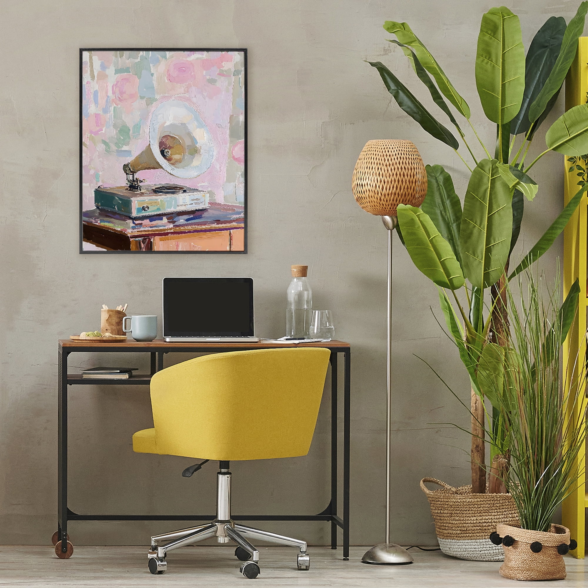 Stupell Industries Vintage Gramophone in Soft Pastels Black Framed Giclee Art, design by The Prints Vibe