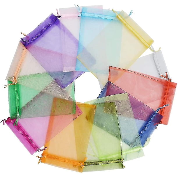 100 bolsas de organza de colores aleatorios de 10 x 15 cm (4 x 6 pulgadas) compatibles con bolsas de regalos de fiesta, bolsas de caramelos