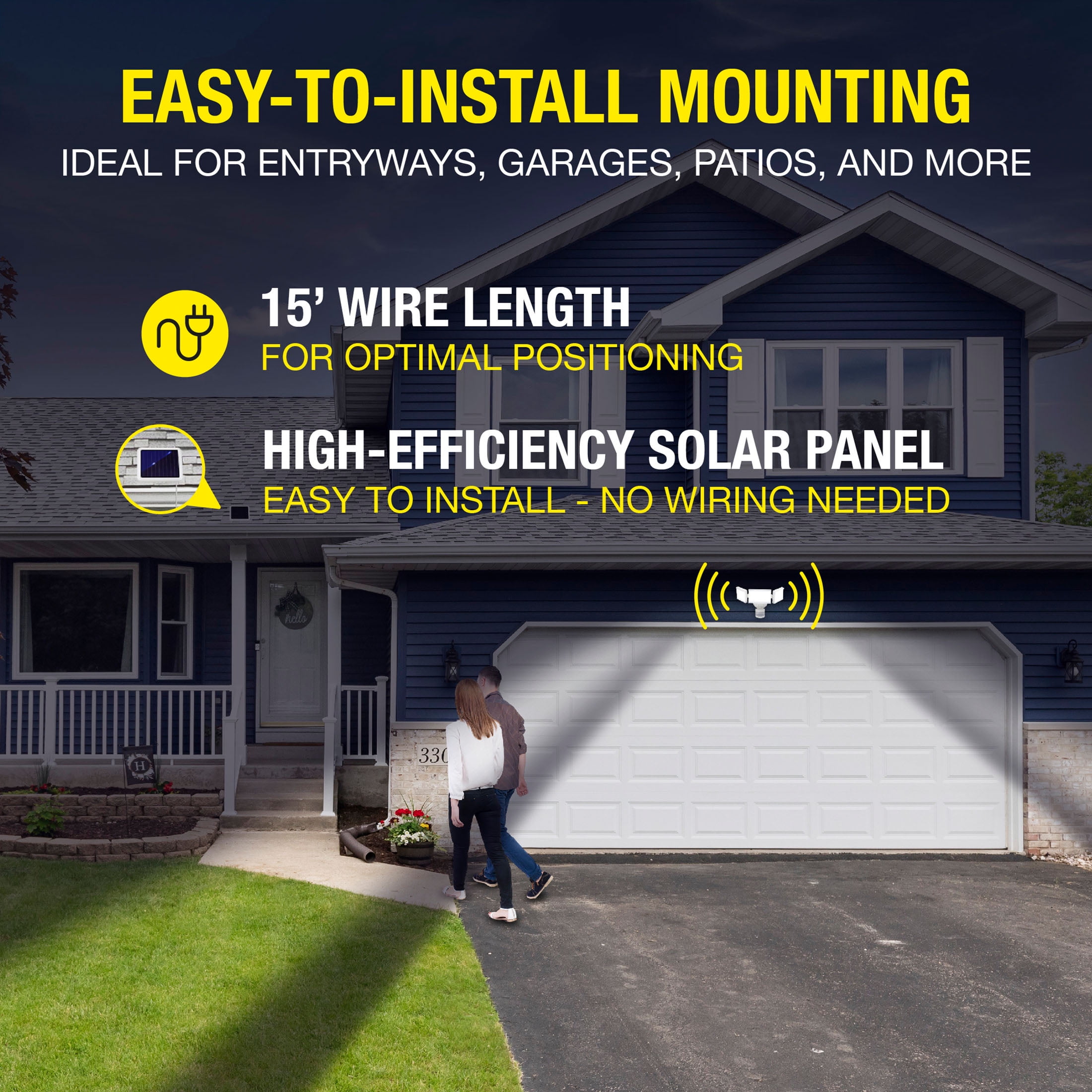 Hyper Tough Solar Three Head LED Motion Sensing Security Flood Light, Outdoor, White, 2000 Lumen