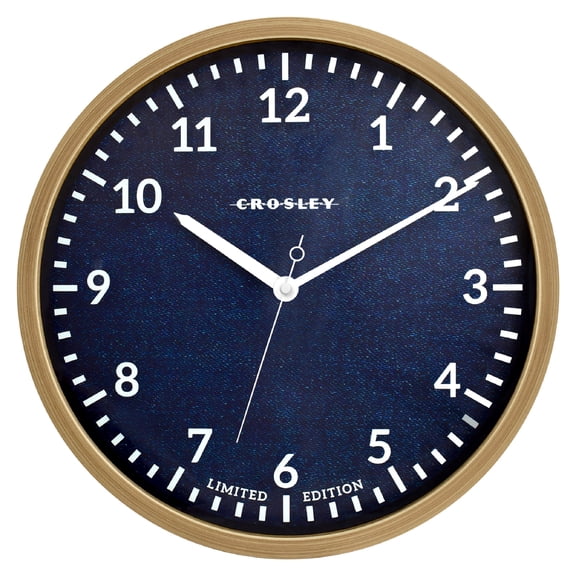Crosley Contemporary Brown Oak Color Look 15" Denim Dial Quartz Accurate Analog Wall Clock