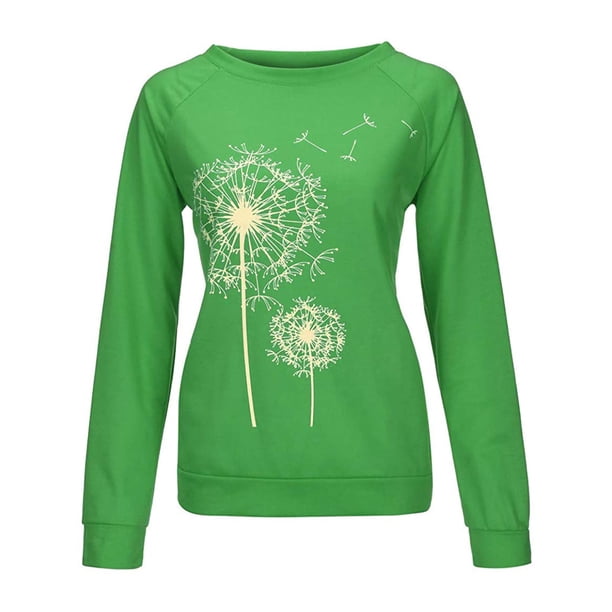 Camiseta Mujer Manga Larga Cuello Redondo Tops Poliéster Deportes Jersey Ropa con Casual Impreso, Verde, S Inevent AP003791-18
