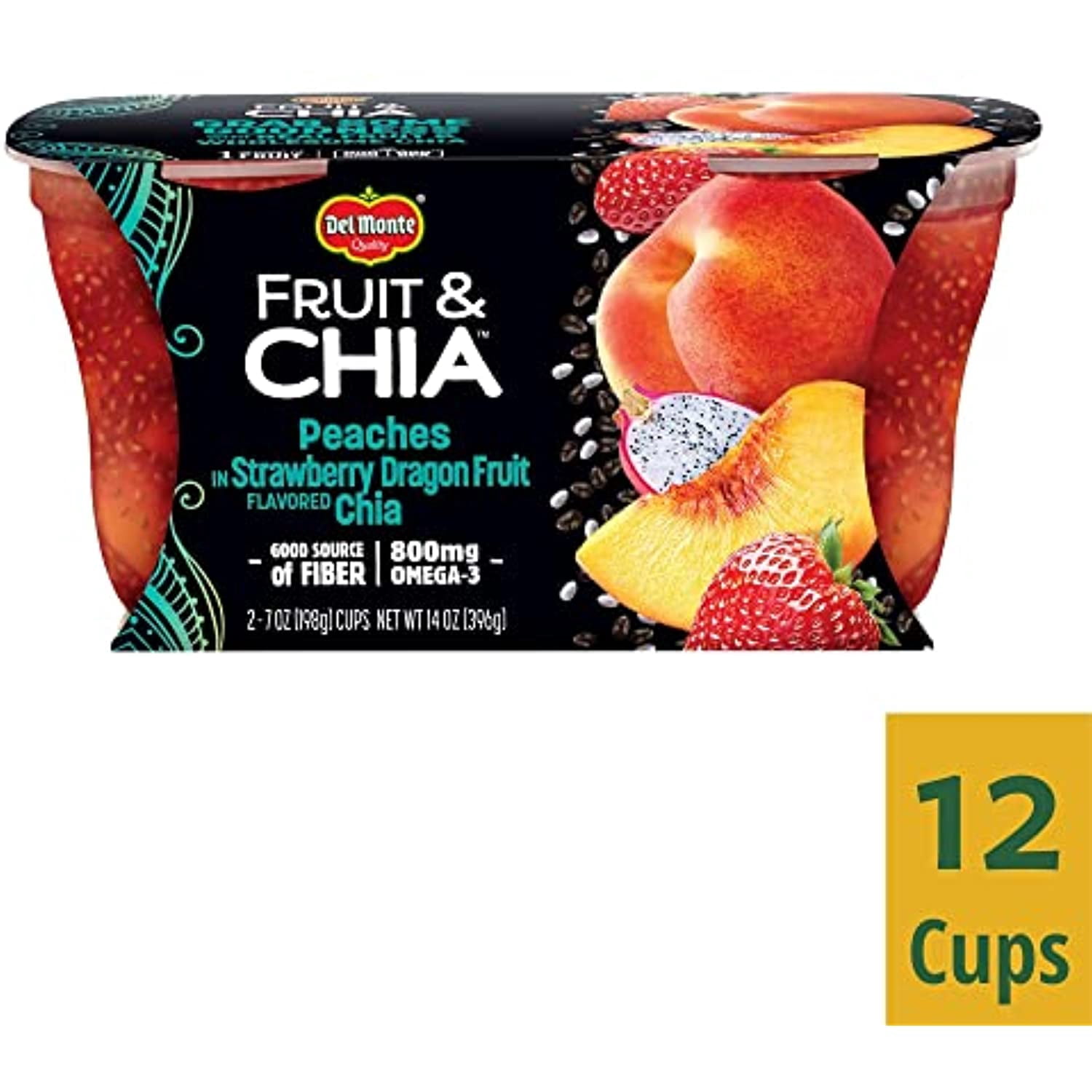 Del Monte Fruit And Chia Fruit Cup Snacks, Peaches In Strawberry Dragon Fruit, 12 Pack, 7 Oz