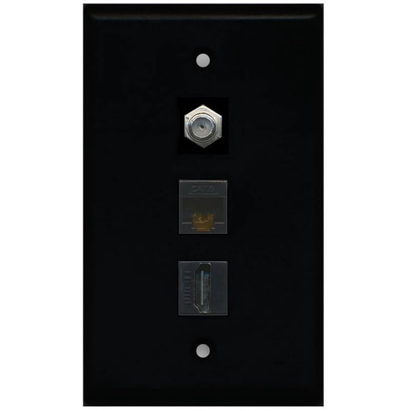 RiteAV 1 Gang Wall Plate [Black] 1 Port - Coax - Cat6 - HDMI - Flat/Solid