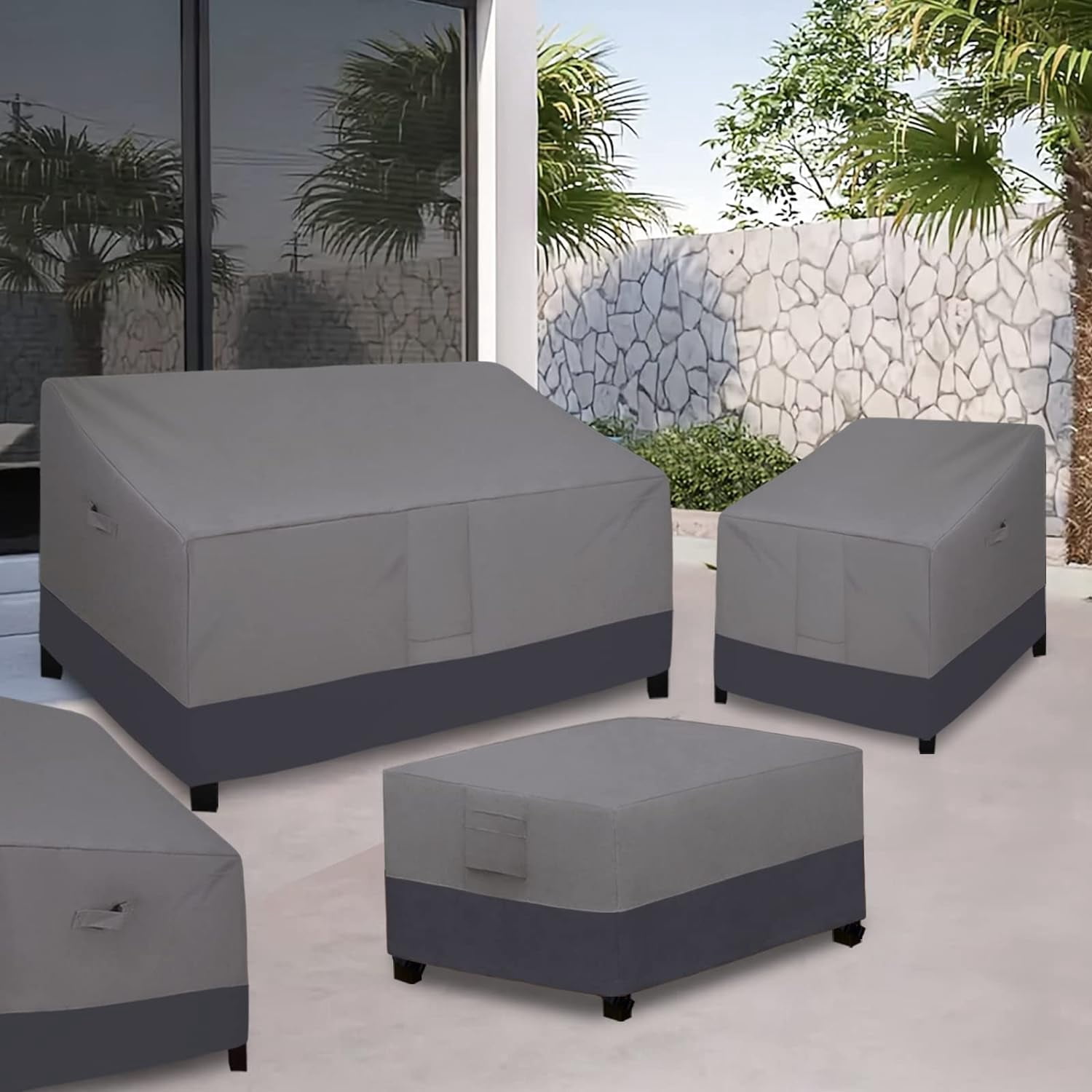 Patio Coffee Table Cover Small Outdoor Rectangular Furniture Ottoman Table Cover, UV Resistant Waterproof (48" Lx28 Wx16 H, Gray/Dark Gray)